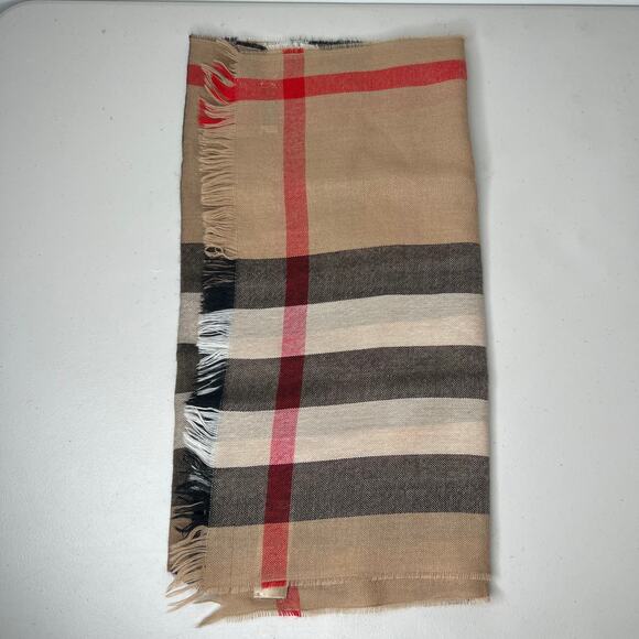 Burberry Plaid Mega Check Wool Cashmere Classic Lightweight Scarf - Picture 8 of 9